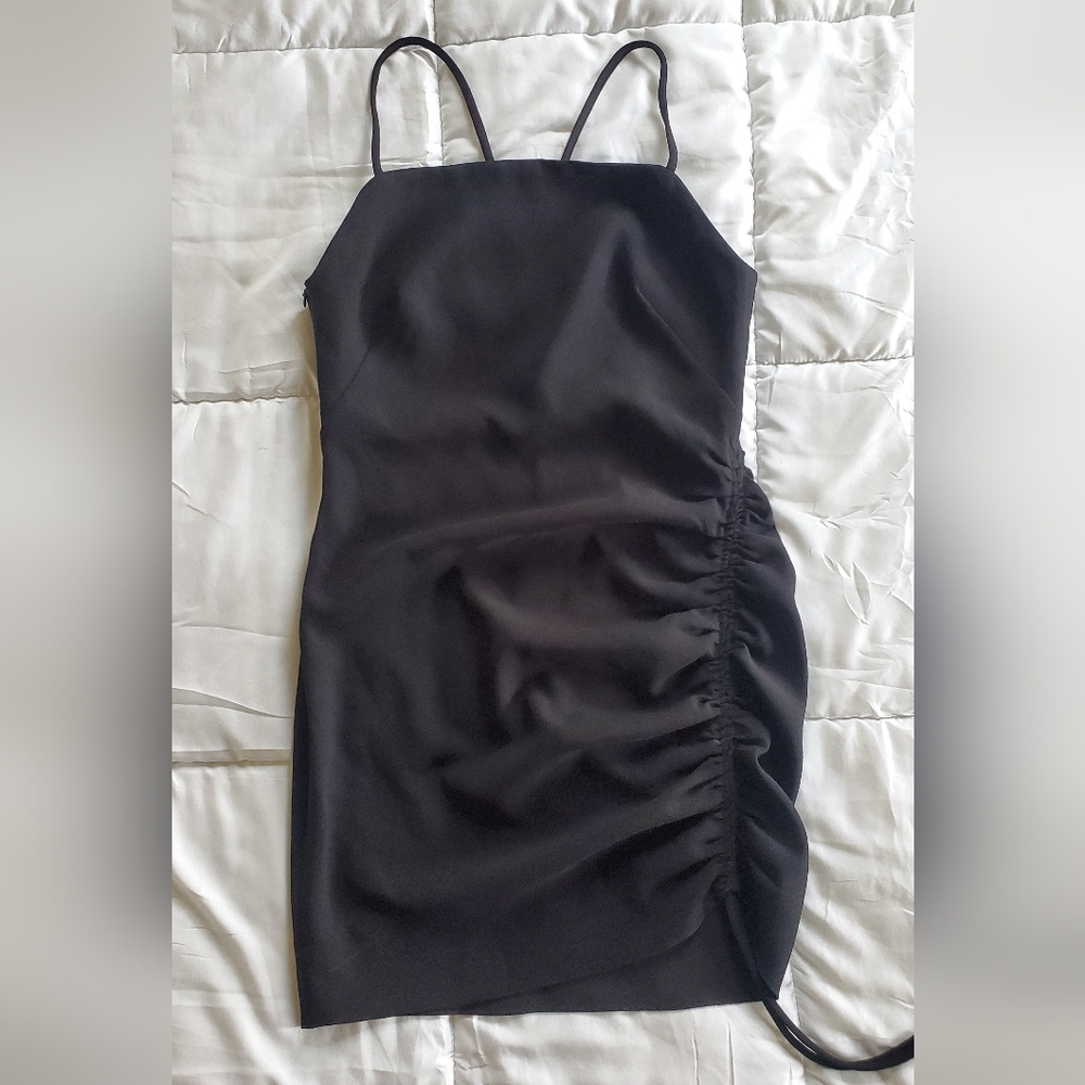 Zara Spaghetti Strap Ruched Mini Dress Women's S Black